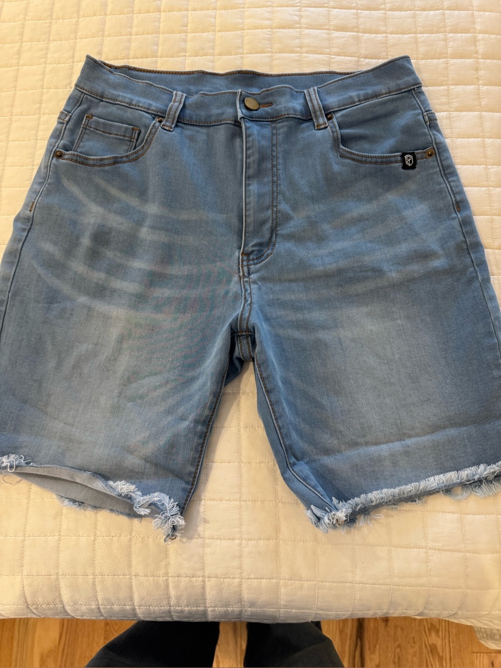 Born Primitive Light Blue Denim Frayed Hem Men’s Shorts
